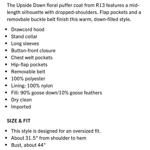 COPY - R13 UPSIDE-DOWN COAT IN FLORAL ON BLACK : NWOT : SMALL - Picture 11 of 13